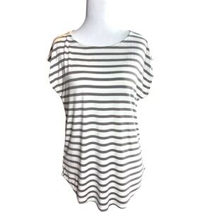 GREEN ENVELOPE Monochrome Top Brown Stripe Cap Sleeve‎ USA Simple Minimalism